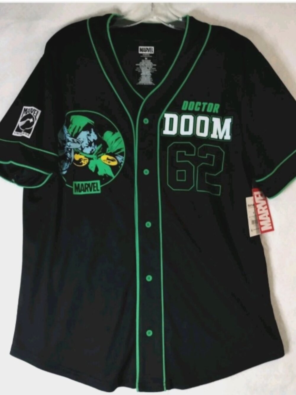 NEW Marvel Doctor Doom 62 Baseball Style Jersey Button Up Shirt Men's M Dr Black